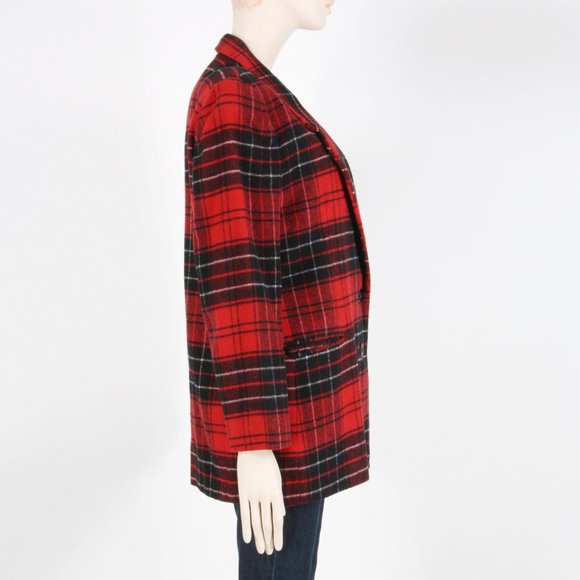 M Vintage 90s Compagnie Internationale Express Red Plaid Boxy Blazer Italy Y2k - Picture 3 of 8